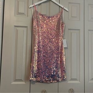 NWT B Darlin Pink Sequin Mini Dress Sz 13/14 Formal Sparkly Homecoming Prom